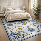 Ornate Blue Gold Floral Azulejo Area Rug