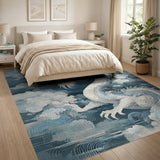 ODIKA Washable Oriental Blue Dragon Area Rug - Low Pile Non-Slip Aesthetic Art Carpet