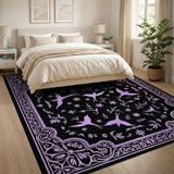 Purple Birds Floral Silhouettes Black Area Rug