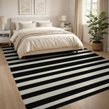 Geometric Modern Bold Black White Horizontal Striped Area Rug