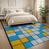 Bold Geometric Blue, Yellow Gray Area Rug