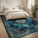 Blue and Teal Vintage Teal Persian Medallion Area Rug
