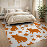Whimsical Orange Cats Stars Kids Area Rug