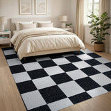 Textured Black White Checkered Area Rug