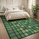 Green Geometric Grid Modern Area Rug