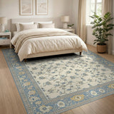 Cream Blue Floral Persian Area Rug