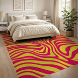 Vibrant Pink Yellow Wavy Zebra Stripe Area Rug