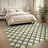 Green Olive Green Geometric Trellis Area Rug