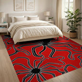 Bold Black Spider Red Area Rug