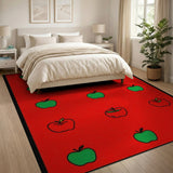 Playful Green Apples on Red Fruit Pattern Area Rug