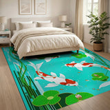 Blue and Teal Teal Koi Fish Lotus Pond Area Rug