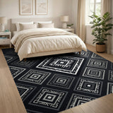 Modern Black White Geometric Diamond Area Rug