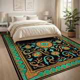Teal Gold Ornate Persian Medallion Rug