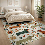 ODIKA Washable Folk Dachshund Dog Print Rug - Non-Slip Low Pile Area Rug