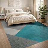 Teal Grey Geometric Triangle Area Rug