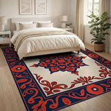 Navy Crimson Mandala Traditional Persian Rug