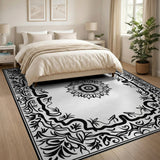 Black and White Ornate Black White Persian Floral Area Rug