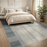Teal Grey Grid Geometric Area Rug