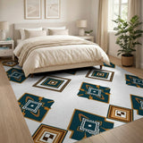 Teal Terracotta Diamond Geometric Area Rug