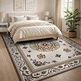 Beige and Neutral Beige Persian Floral Medallion Area Rug
