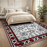 Red Border Geometric Tribal Area Rug