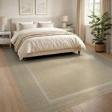 Beige Woven Area Rug with White Border Frame