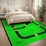 Race Track on Green Field Kids Area Rug
