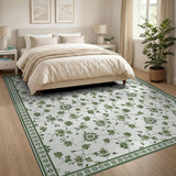 Delicate Green Daisy Floral Area Rug