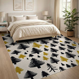 Black Gold Pine Forest Silhouette Area Rug
