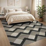 Black White Zigzag Diamond Geometric Rug