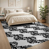 Black and White Floral Vintage Elegant Black White Floral Damask Area Rug
