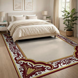 Gold and Silver Ornate Maroon Gold Floral Border Area Rug