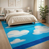 Whimsical Cartoon Clouds Blue Sky Area Rug