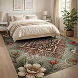 Teal Orange Floral Mandala Vintage Area Rug