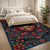Ornate Red Lotus Mandala Area Rug