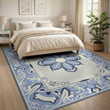 Blue and Teal Blue Persian Floral Medallion Area Rug