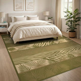 Green Boho Leaf Stripe Area Rug