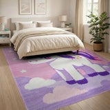 Pink Unicorn Kids Area Rug with Stars