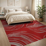 Crimson Abstract Wave Area Rug