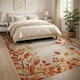 Autumn Leaves Border Cream Area Rug