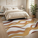 Fluid Wavy Brown Tan Abstract Area Rug