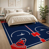 Navy Blue Bull Hockey Rink Geometric Area Rug