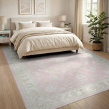 Pink Floral Vintage Washable Floral Vintage Area Rug