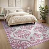 Pink Ornate Damask Floral Area Rug