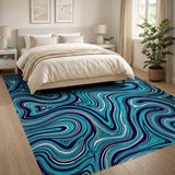 Blue and Teal Blue Teal Swirling Waves Abstract Area Rug