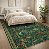 Teal Green Heritage Tribal Geometric Rug