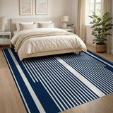 Blue and Teal Navy Blue Vertical Stripe Area Rug