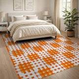Bold Orange Geometric Grid Area Rug
