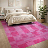 Pink Vibrant Pink Grid Geometric Area Rug