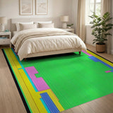 Vibrant Green Area Rug with Colorful Geometric Borders